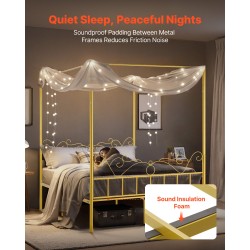 Teräs katossängyn runko 211 x 155 cm patjalle kultainen neljän pylvään katosrakenne