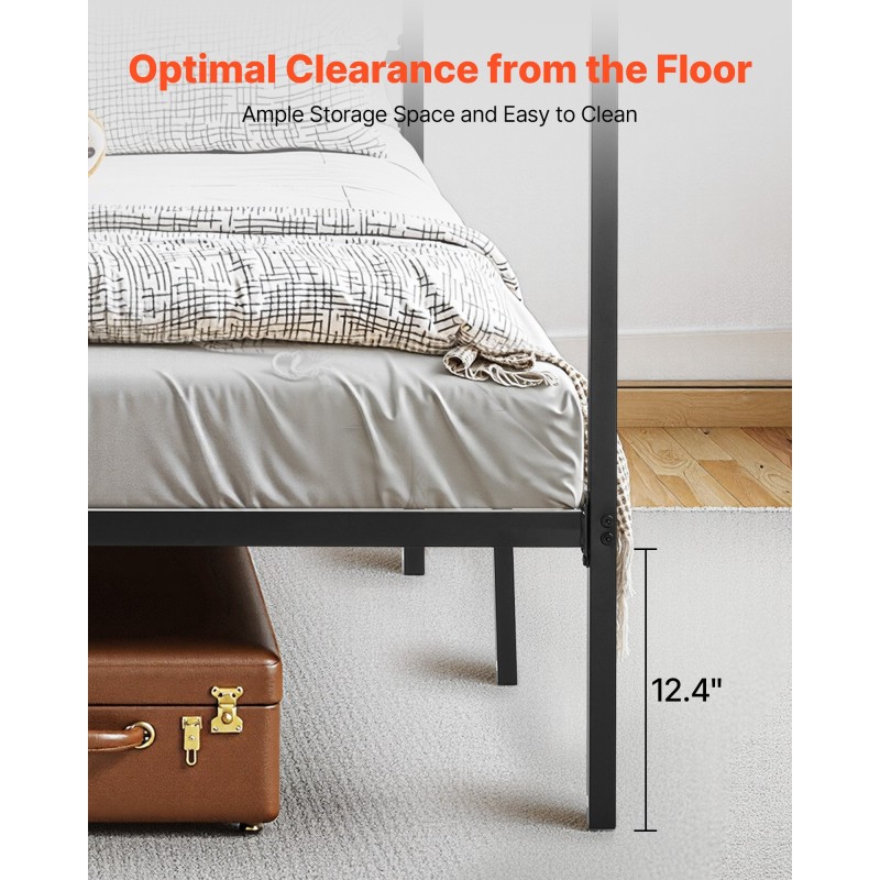 Metallinen kattosänky parivuode musta neljällä pylväspuulla
