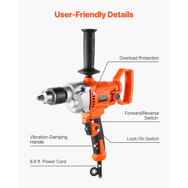 Johdollinen käsikäyttöinen porasekoitin 1100W poraukseen ja sekoittamiseen D-kahvalla