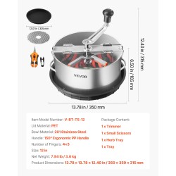Manuaalinen lehti- ja nupputrimmeri 300 mm kulhomalli ruostumatonta terästä läpinäkyvällä PET-kannella