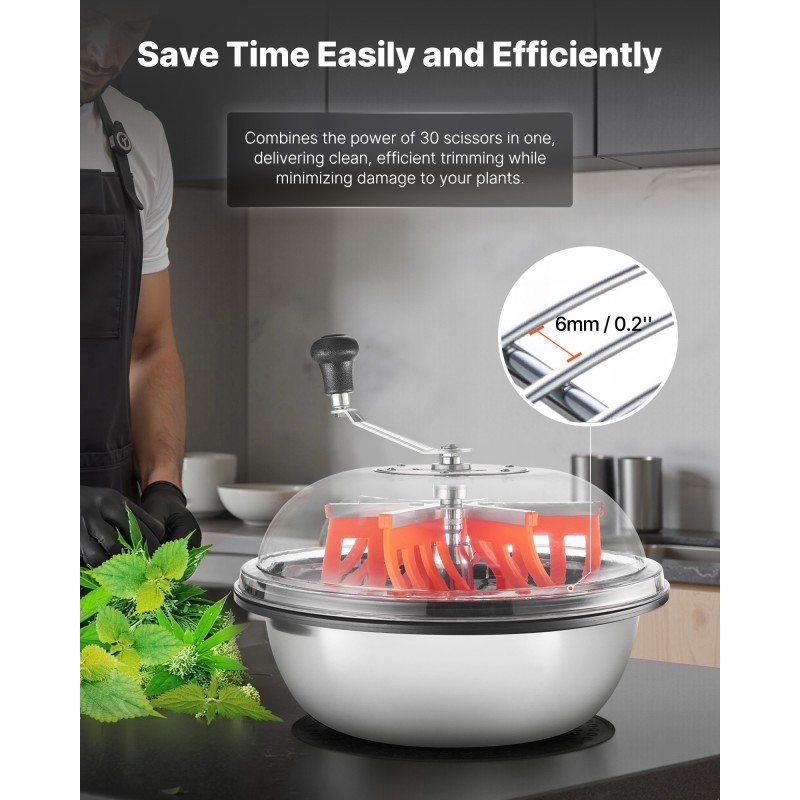 Manuaalinen 16-tuumainen silppurikulho ruostumatonta terästä lehdille ja nuppuille