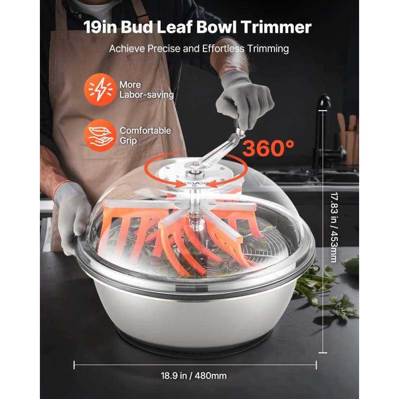 Manuaalinen kulhosilppuri ruostumaton teräskulho läpinäkyvä muovikansi lehdille nupuille kukille