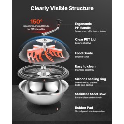 Manuaalinen kulhosilppuri ruostumaton teräskulho läpinäkyvä muovikansi lehdille nupuille kukille