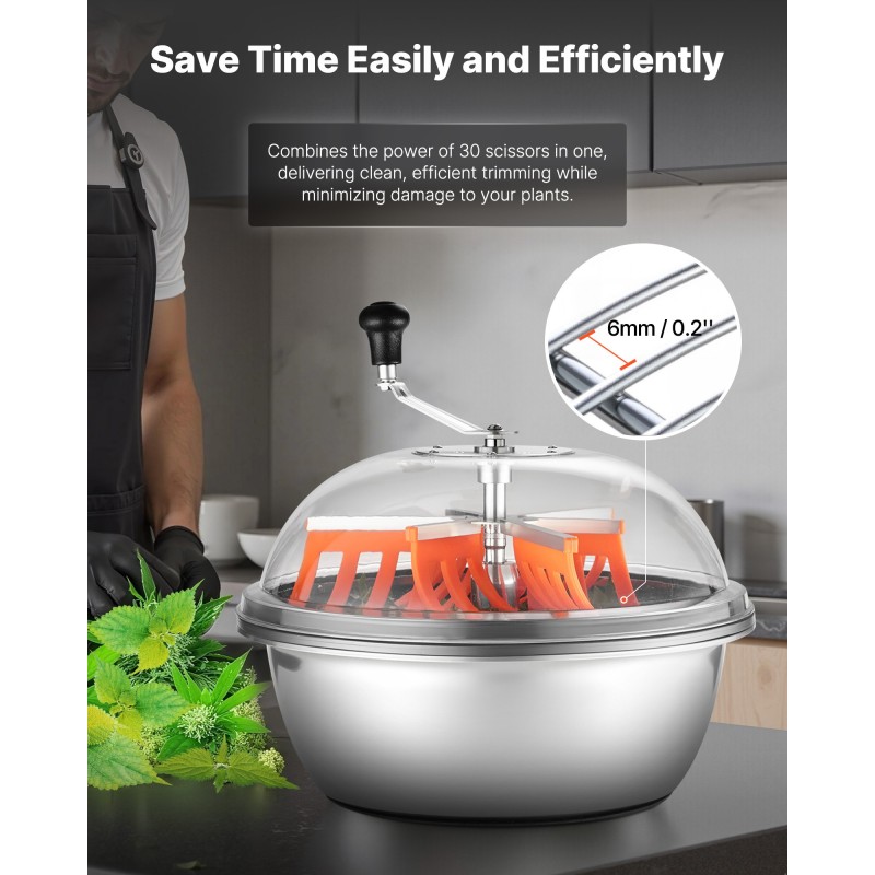 Manuaalinen kulhosilppuri ruostumaton teräskulho läpinäkyvä muovikansi lehdille nupuille kukille