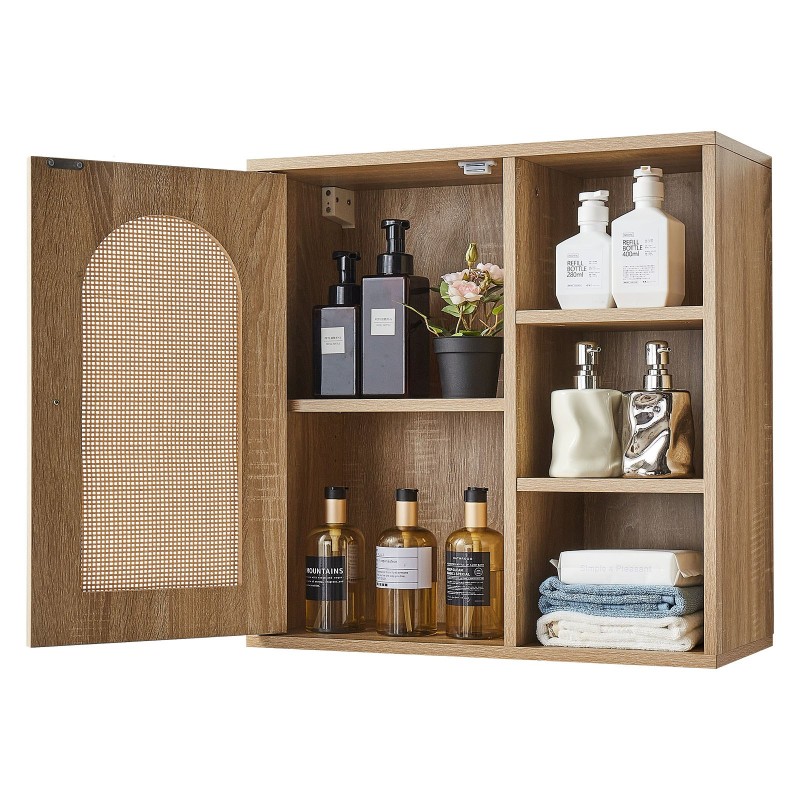 Seinäkaappi lastulevy ja MDF-levy 600x250x600 mm 5-tasoinen säädettävä hylly kylpyhuoneeseen