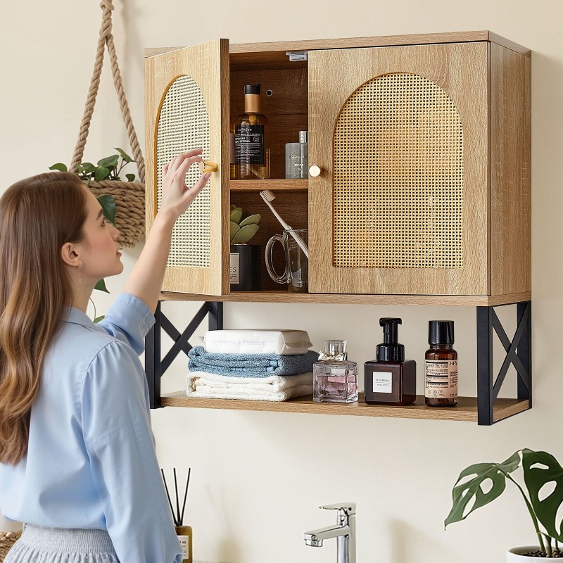 Kylpyhuoneen seinäkaappi lastulevy ja MDF-levy 600x249x600 mm 2-ovinen säädettävä 3-tasoinen hylly