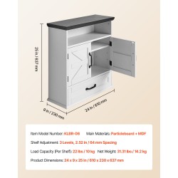 Kylpyhuoneen seinäkaappi lastulevy ja MDF 610×230×637 mm 2 ovea laatikko