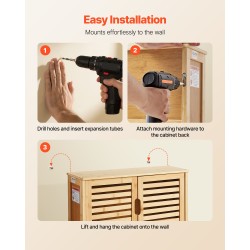 Seinäkaappi kahdella ovella ja säädettävällä kolmitasoisella hyllyllä kylpyhuoneeseen