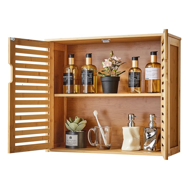 Seinäkaappi kahdella ovella ja säädettävällä kolmitasoisella hyllyllä kylpyhuoneeseen