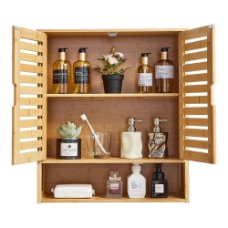 Seinäkaappi seinälle asennettava 2-ovinen säädettävä 3-tasoinen avohylly 590x210x666 mm