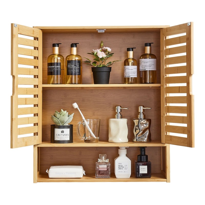 Seinäkaappi seinälle asennettava 2-ovinen säädettävä 3-tasoinen avohylly 590x210x666 mm