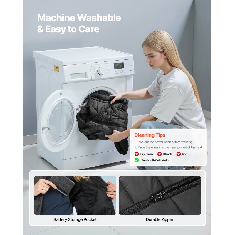 Naisten lämmitettävä liivi kevyt tuulenpitävä kahdeksan lämmitysaluetta mukana varavirtalähde