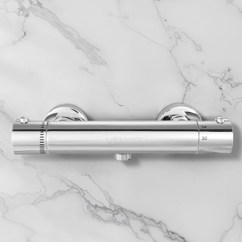 Termostaattinen suihkusekoitusventtiili messinkirunko kromipinnoite G1/2-liitännät kaksoisäätö 20–50 asteen lämpöalue