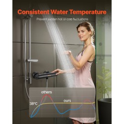 Termostaattinen suihkuventtiili messinkirunko mattamusta turvalukitus kaksi säätönuppia