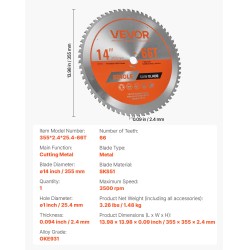 Pyörösahan metallikatkaisulaikka 355 mm 2,4 mm SKS51 66 hammasta