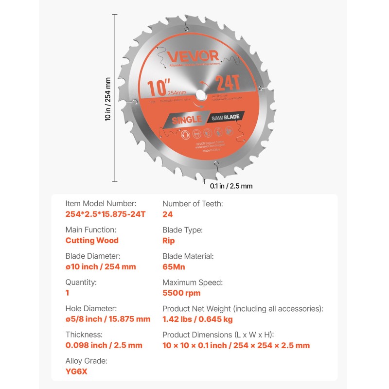 Pyörösahanterä 254 mm teräksinen 24 hammasta puun katkaisuun