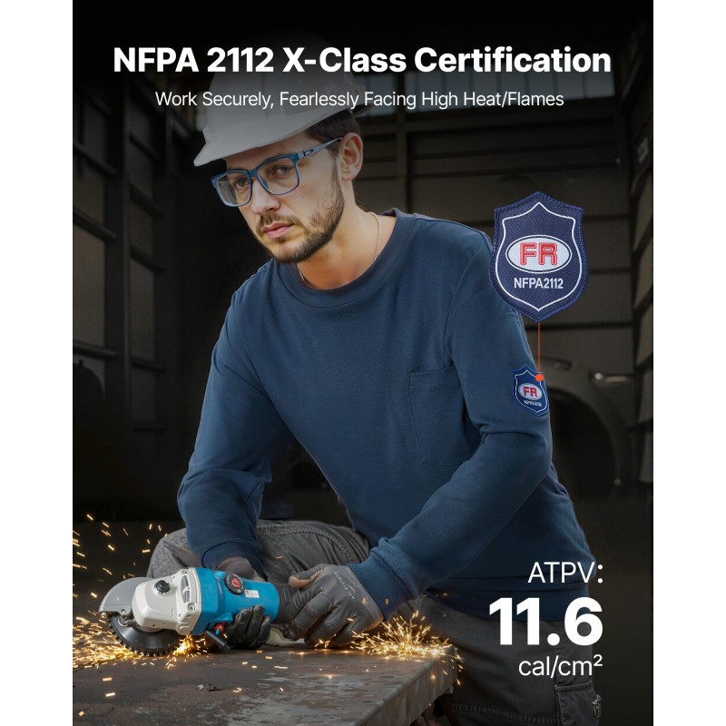 Palosuojattu pitkähiha paita 100% puuvilla M tummansininen rintatasku ATPV 11,6