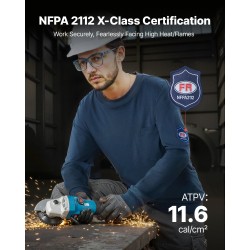 Pitkähihainen palosuojattu T-paita 100-prosenttinen puuvilla koko L tummansininen ATPV-arvo 11,6