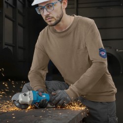 Pitkähihainen palosuojattu T-paita 100 % puuvillaa ATPV-arvo 11,6 L harmaa rintataskulla