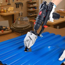 Porakoneeseen sopiva pelti- ja levyleikkuri 360-asteen kääntyvällä teräspäällä ruostumattomalle ja sinkitylle teräkselle