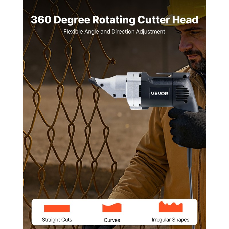 Sähköinen pelti- ja levyleikkuri 4,0 ampeerin moottorilla 360 asteen kääntyvällä leikkuupäällä