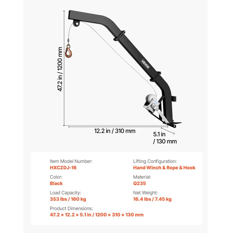 Puuhun kiinnitettävä riistanostin jauhemaalattu Q235-hiiliteräs 160 kg käsivinssi räikkäkiristyshihna