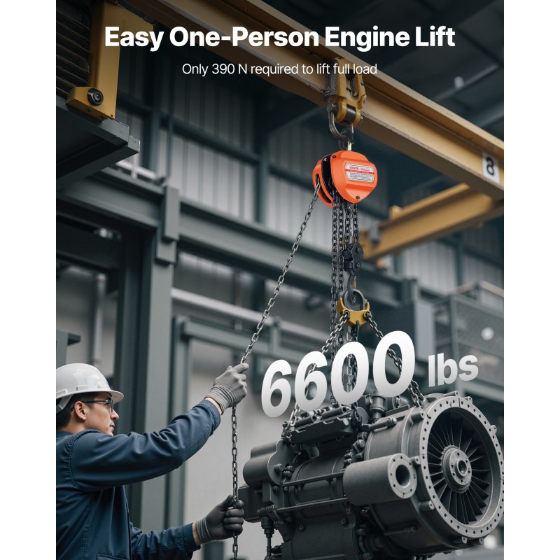 Käsikäyttöinen ketjunostin 3 t 6 m seosteräksinen runko galvanoitu ketju 2 koukkua