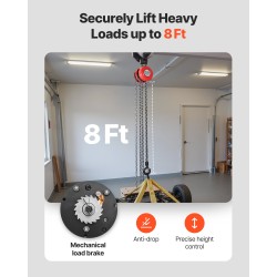 Käsikäyttöinen ketjunostin 1 t 2,44 m seosteräksinen taljapyörä sinkitty G70-ketju kuormakoukut turvasalvoilla