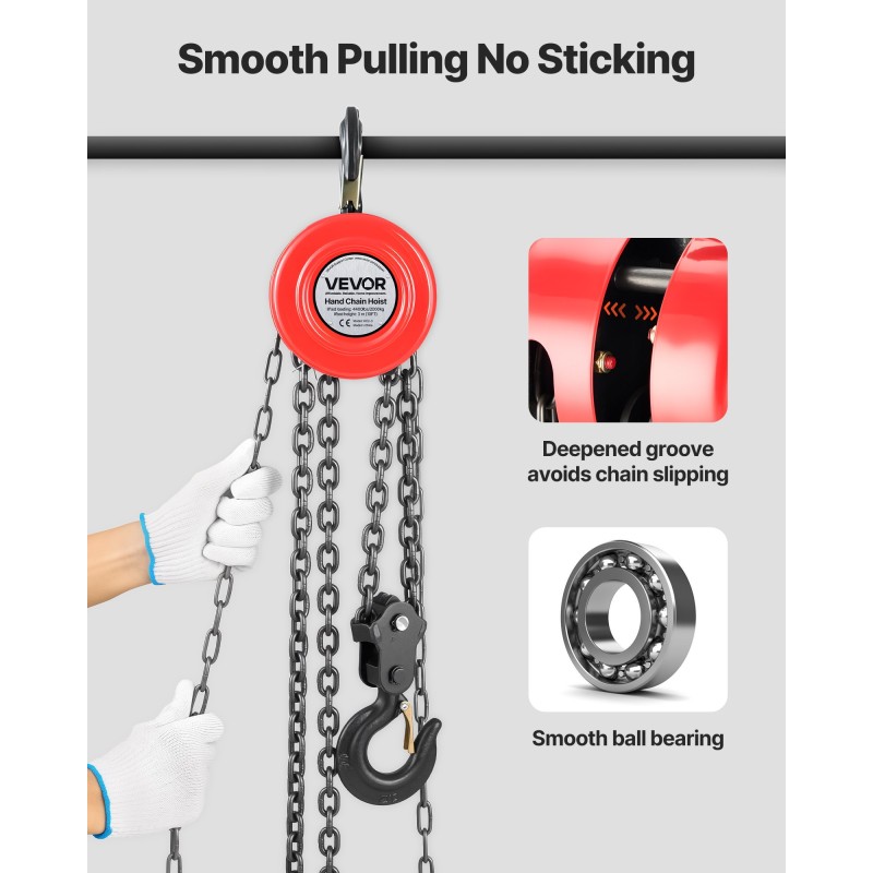 Käsiketjunostin kaksi tonnia kolme metriä seosteräsrunko galvanoitu ketju turvalukollinen koukku