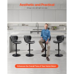 Baarijakkarasetti 4 kpl musta PU-nahkaverhoilu keittiöön selkänojilla korkeudensäätö