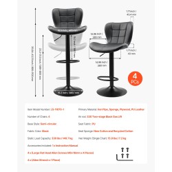 Baarijakkarasetti 4 kpl musta PU-nahkaverhoilu keittiöön selkänojilla korkeudensäätö