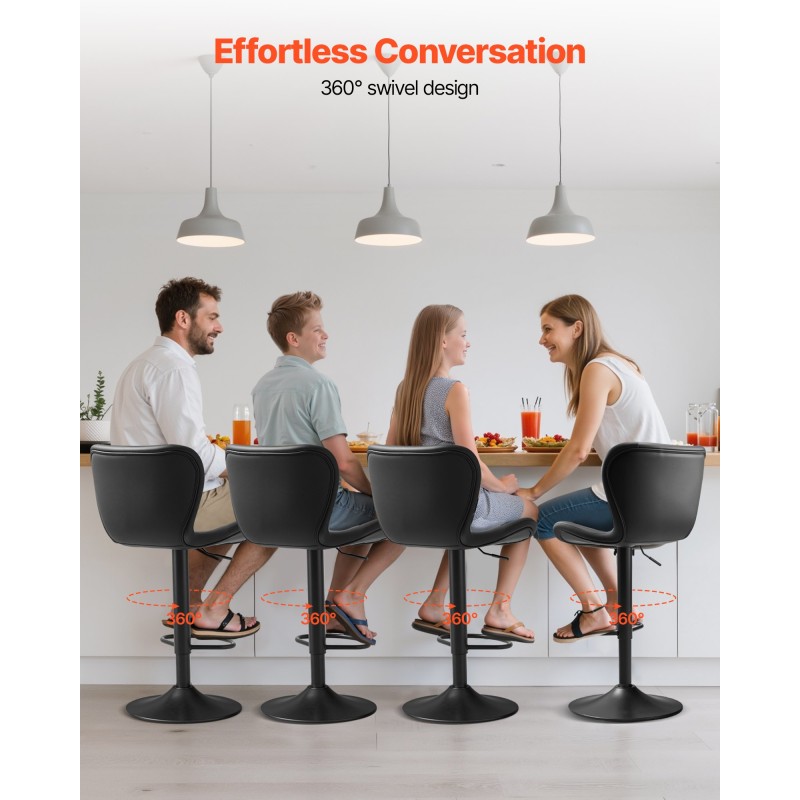 Baarijakkarasarja 2 kpl musta PU-nahka rautaputkirunko korkeussäädettävät pyörivät selkänojalliset