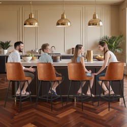 Baarijakkarasetti neljä jakkaraa 68 cm istuinkorkeus ruskea keinonahka metallirunko