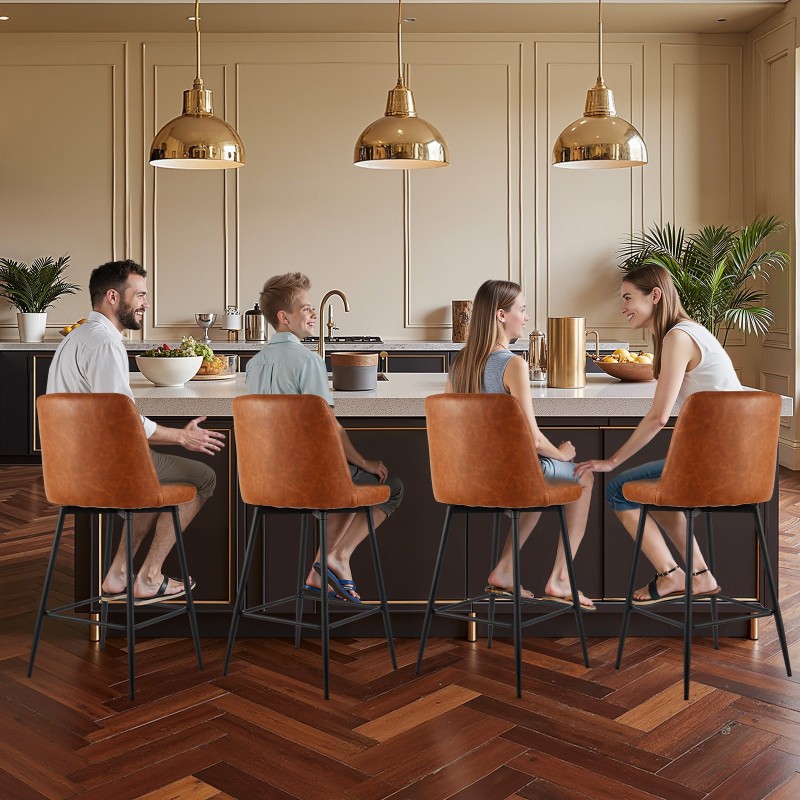 Baarijakkarasetti neljä jakkaraa 68 cm istuinkorkeus ruskea keinonahka metallirunko