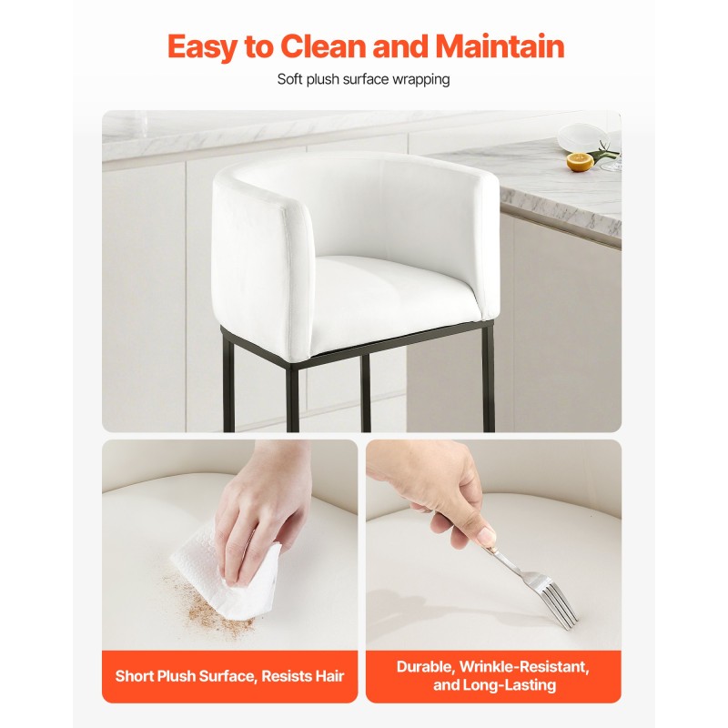 Baarijakkarasetti 3 kpl pehmustettu valkoinen plyysi metallirunko 63 cm puoliksi avoin selkänoja