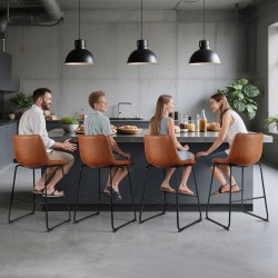 Baarijakkarasetti 4 kpl 65 cm istuinkorkeudella PU-nahkaverhoilu metallirunko ruskea keittiöön ruokailutilaan