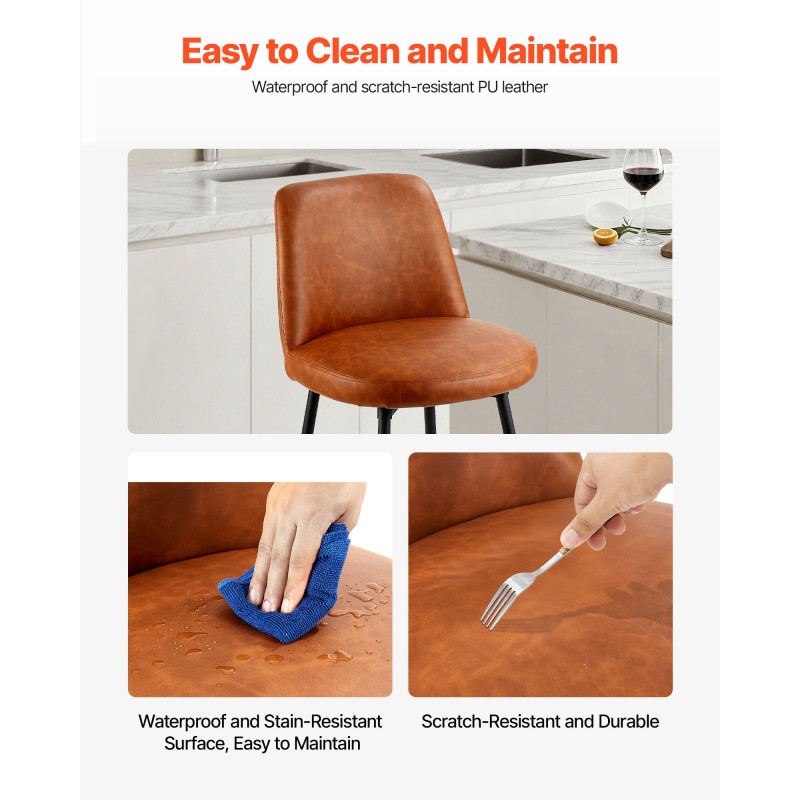 Baarijakkarasetti 3 kpl ruskea PU-nahka 69 cm istuinkorkeus metallirunko 360 asteen kääntyvä