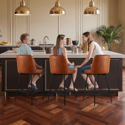 Baarijakkarasetti 3 kpl ruskea PU-nahka 69 cm istuinkorkeus metallirunko 360 asteen kääntyvä