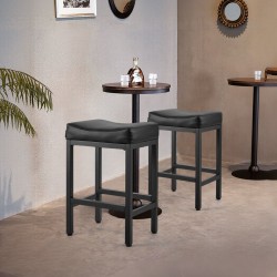 Selkänojattomat baarijakkarat 2 kpl musta PU-keinonahka satulatuolit rautajaloilla