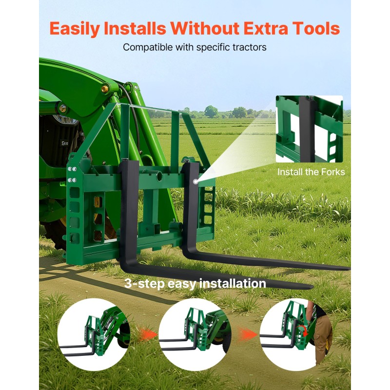Trukkipiikkikehikko Q235A-teräs 1814 kg kuormakapasiteetti säädettävät piikit etukuormaimeen ja traktoreihin