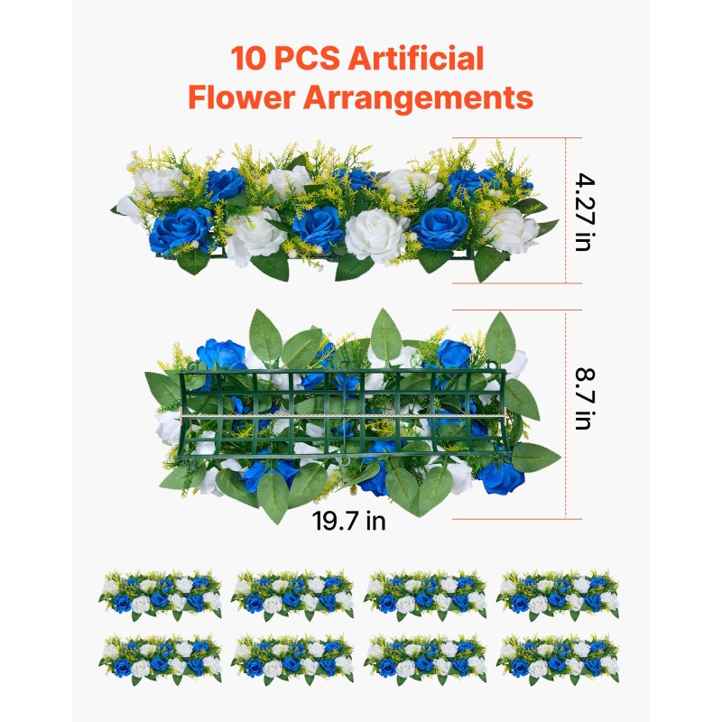 Teko-ruusukukkapallot silkkikankaasta 10 kpl sinivalkoiset pöytäkoristeiksi