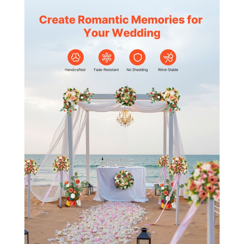 Vapaasti seisovat oranssit tekokukka-asetelmat silkkikangas ja täyspuu 450 mm 4 kpl hääkoristeisiin