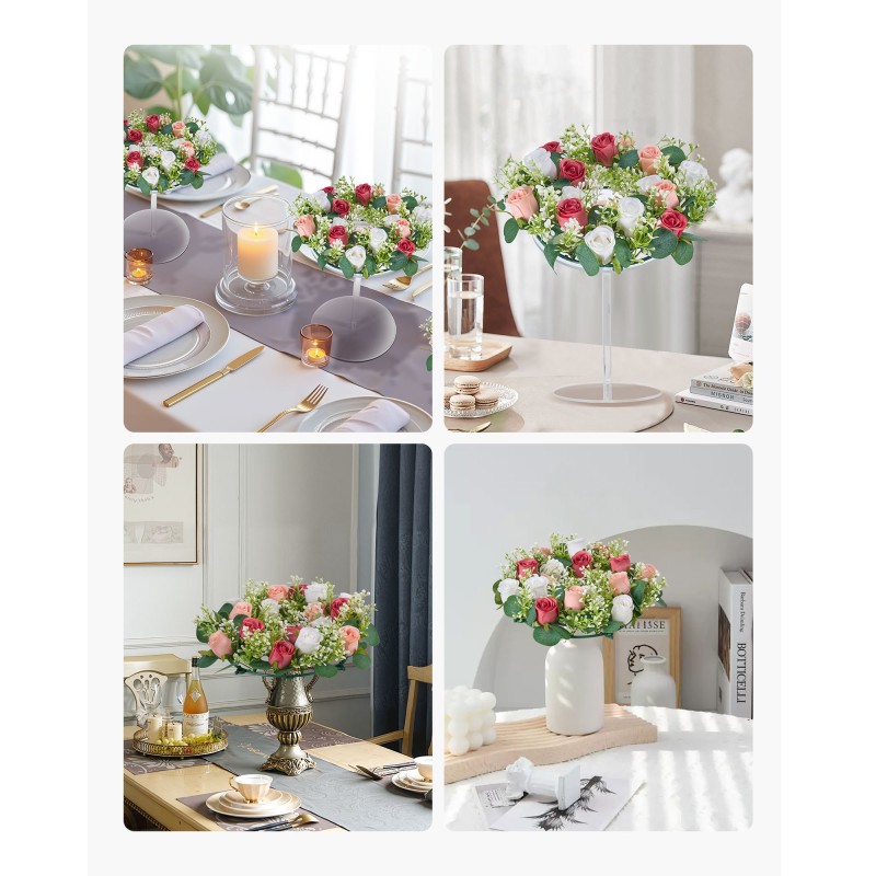 Silkkiruusukranssit 10 kpl halkaisija 340 mm vaaleanpunaiset ja valkoiset pöytäkoristeet