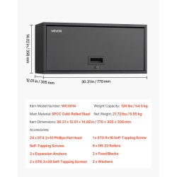 Teräksinen seinäkaappi 77 cm leveä 30,5 cm syvä lukollinen ovi