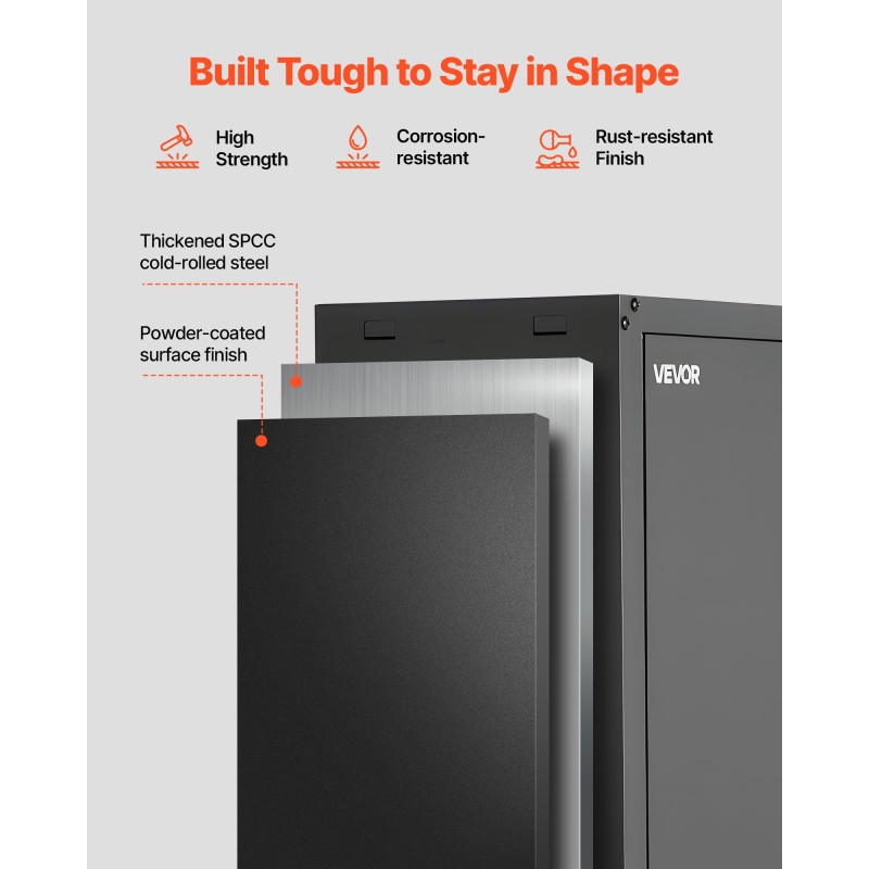 Seinäkaappi kylmävalssattu teräs lukittavat ovet säädettävä hylly musta