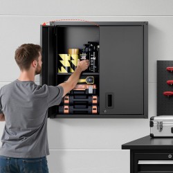 Seinäkaappi kylmävalssattu teräs lukittavat ovet säädettävä hylly musta