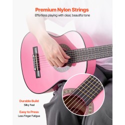 Klassinen kitara 780 mm bassopuu ja vaahtera nailonkielet vaaleanpunainen aloituspaketti