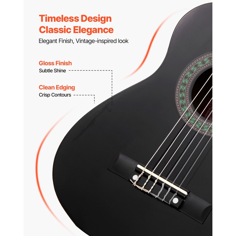 Klassinen kitara 780 mm nylonkielillä lehmusrunko ja vaahterakaula varusteilla aloittelijoille
