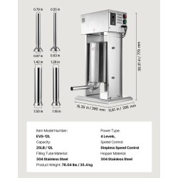 Sähköinen pystymallinen makkararuisku 12 l 304-ruostumaton teräs jalkapoljin portaaton nopeudensäätö
