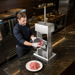 Sähköinen pystymallinen makkararuisku 12 l 304-ruostumaton teräs jalkapoljin portaaton nopeudensäätö